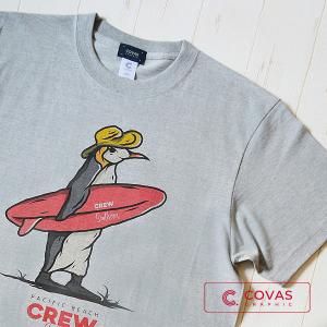 ユニセックス Tシャツ　"サーフペンギン"　杢グレー　337327-14　半袖 プリント COVAS GRAPHIC｜covas