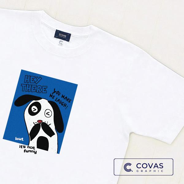 ユニセックス Tシャツ　&quot;黒ブチ犬&quot;　ホワイト　337342-10　半袖 プリント COVAS GR...