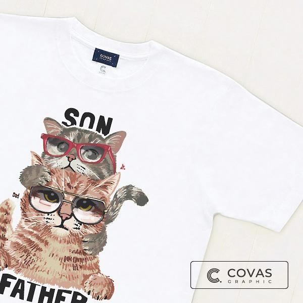 ユニセックス Tシャツ　&quot;親子猫&quot;　ホワイト　337343-10　半袖 プリント COVAS GRA...