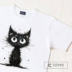 【NEW】ユニセックス Tシャツ　"黒猫"　ホワイト　349402-10　半袖 プリント COVAS GRAPHIC｜covas