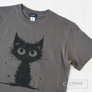 【NEW】ユニセックス Tシャツ　"黒猫"　チャコールグレー　349402-17　半袖 プリント COVAS GRAPHIC｜covas