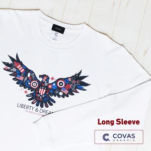 COVAS GRAPHIC 長袖 Tシャツ アメリカンイーグル ホワイト 白 402452-10 ユニセックス ロンT プリントTシャツ アメリカ 鷲｜covas