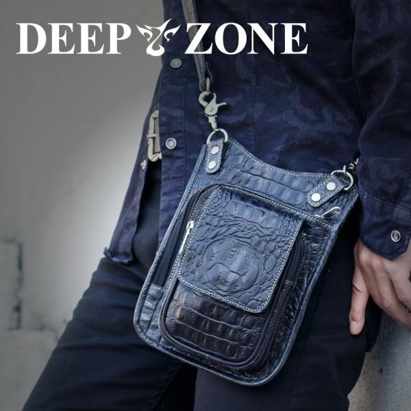 ヒップバッグ ショルダーバッグ メンズ 本革 レザー 2WAY レザー クロコ型押し Deep Zo...