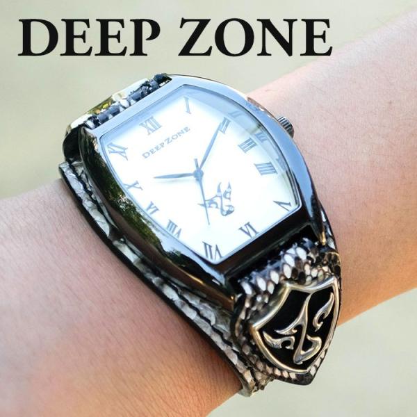 腕時計 ブレスウォッチ パイソンレザーベルト Deep Zone トノーフェイス ホワイトフェイス ...