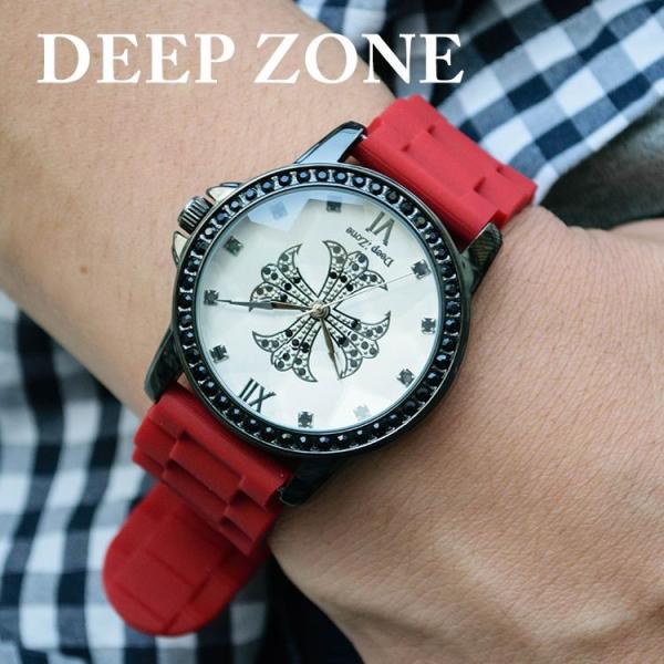 腕時計 ブレスウォッチ ラバーブレス Deep Zone ラウンドケース ジルコニア シルバーフェイ...