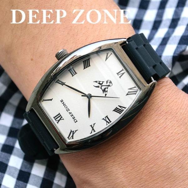 腕時計 ブレスウォッチ ラバーブレス Deep Zone トノーフェイス  ジルコニア シルバーフェ...