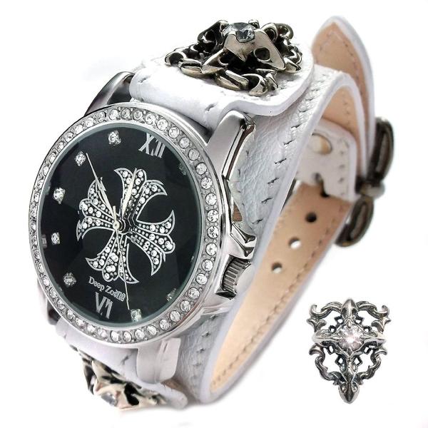 腕時計 メンズ カジュアル ビジネス ホワイトレザーベルト ブレスウォッチ ホワイトメタルコンチョ ...