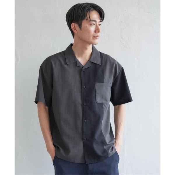 リネンライク切り替えオープンカラーシャツ