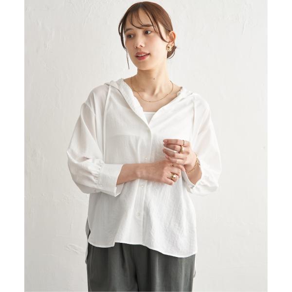 【接触冷感／UVカット】シアー7分袖フードシャツ