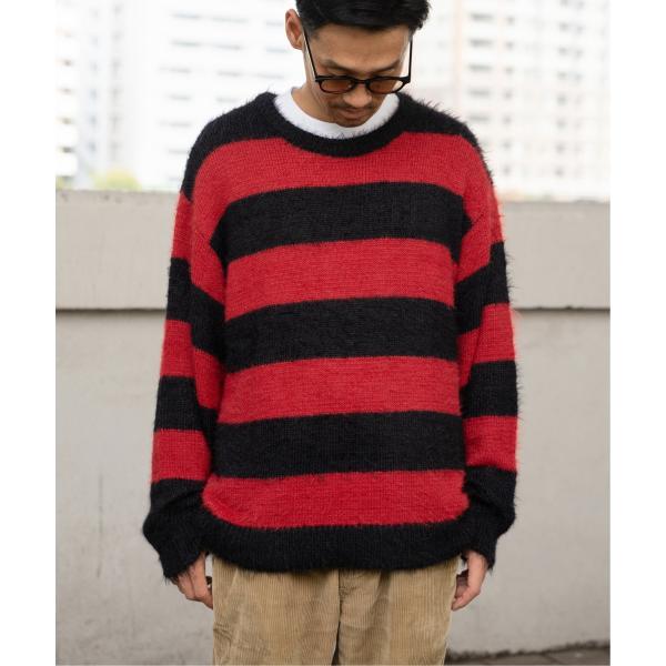 ボーダーシャギークルーネックニット