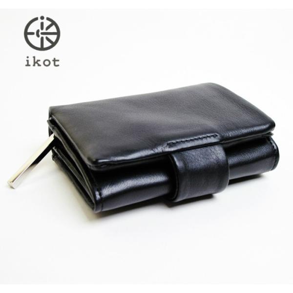 イコット 折財布 レディース 財布 牛革 本革 二つ折財布 ブラック 黒 ソフトレザー 小銭入れあり...