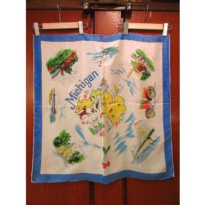 ビンテージ60's70's●Michiganスーベニアスカーフ 約73.5cm×約71.5cm●200708s9-scf