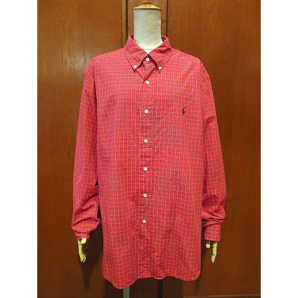 ビンテージ90's●Ralph Laurenコットンチェックボタンダウンシャツ赤size XL●21...