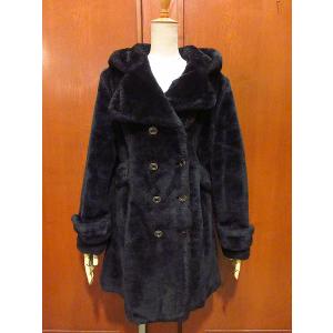 ビンテージ~60's○レディースミンクファー襟付きラムファーコート黒