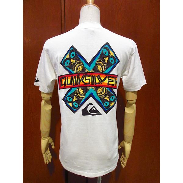 ビンテージ80's90's●DEADSTOCK QUIKSILVERボーイズ両面プリントTシャツ白s...