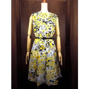 ビンテージ70’s●DEADSTOCK Joan Curtisベルト付きフラワー総柄ノースリーブワンピースsize 14●220801k2-w-nsdrs花柄レトロ