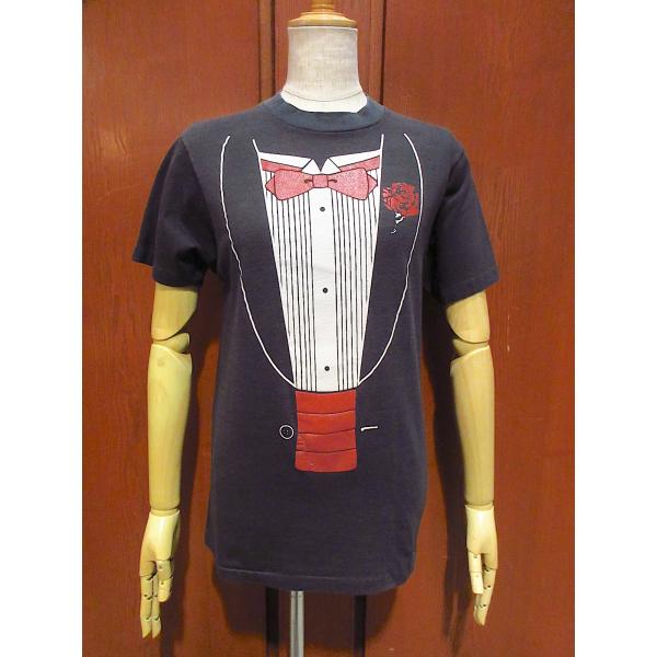 ビンテージ80's●タキシード騙し絵プリントTシャツ黒size M(38-40)●220930r4-...