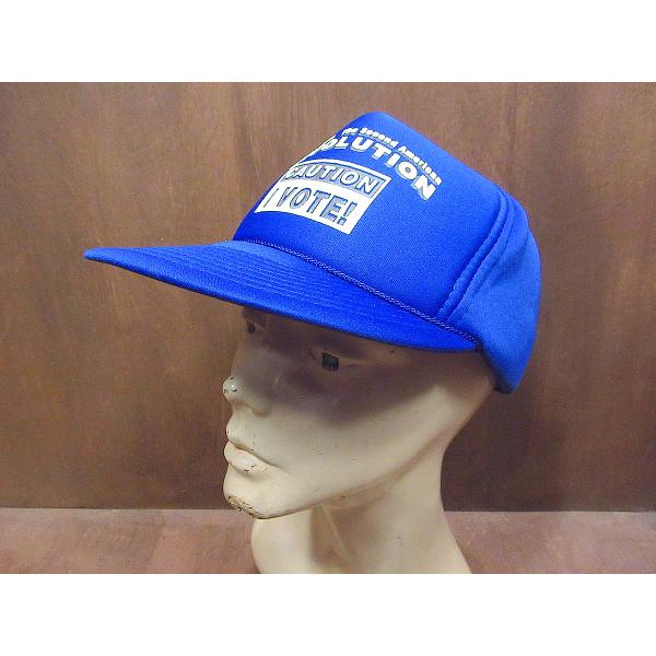ビンテージ90’s●DEADSTOCK CAUTION I VOTEスナップバックメッシュキャップ青...