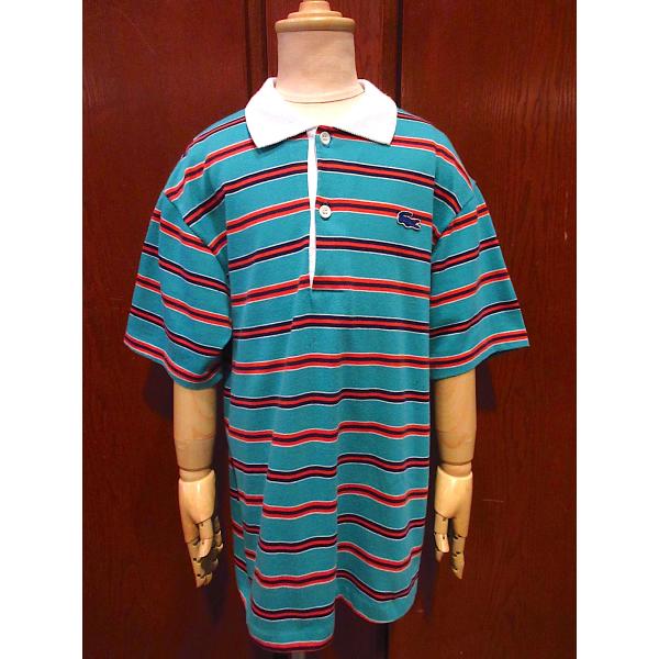 ビンテージ80's●IZOD LACOSTEキッズマルチボーダーポロシャツsize 16●23102...