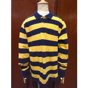 ビンテージ70's○Donmoorコットンワイドボーダーラガーシャツ黄×紺size