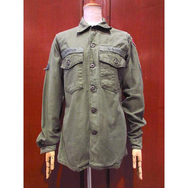 ビンテージ60's●U.S.ARMYコットンサテンユーティリティシャツsize 14 1/2 x 3...