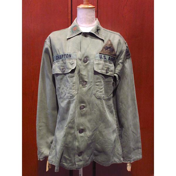 ビンテージ60's●U.S.ARMYコットンサテンユーティリティシャツオリーブグリーン●240730...