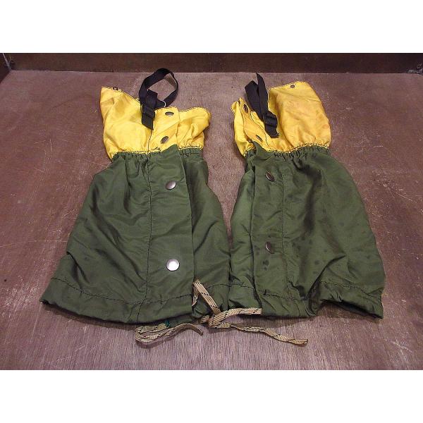 ビンテージ70’s80’s●OUTDOOR Productsナイロンゲーター黄色×オリーブグリーン●...