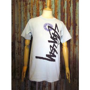 ビンテージ80’s●STUSSY黒タグストックプリントTシャツ水色●240920k4-m-tsh-ot 1980sオールドステューシー古着サーフストリート