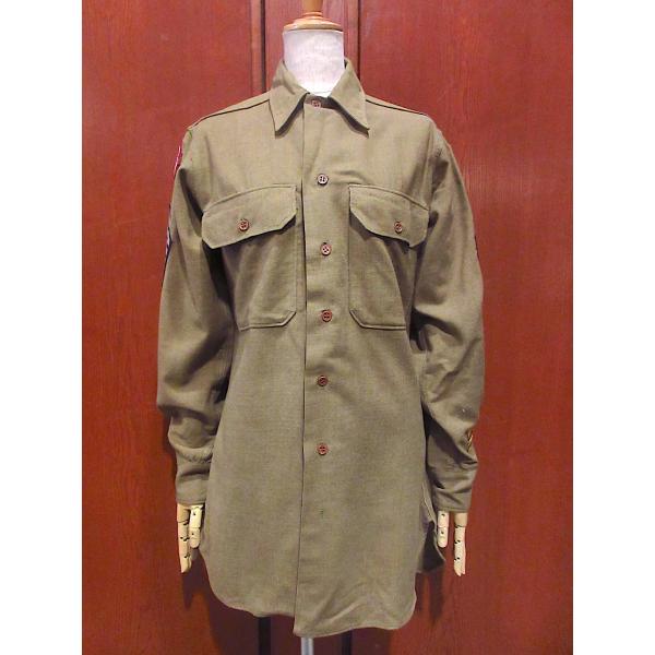 ビンテージ40’s●ミリタリー長袖ウールシャツオリーブグリーン●241027m3-m-lssh-ml...