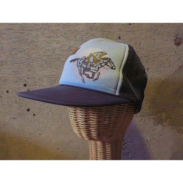 ビンテージ80’s●DEADSTOCK I’AM ED 5パネルスナップバックメッシュキャップ紺×水...