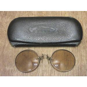 ビンテージ~20's○ケース付きハードブリッジ型フィンチ眼鏡○250226z7