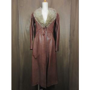 ビンテージ60's70's○IMPORTEDレディース裏地総柄ピーコート赤size 8