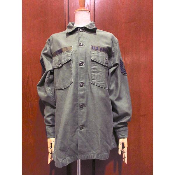 ビンテージ70's●USAFユーティリティシャツオリーブグリーンsize 15 1/2 x 33●2...