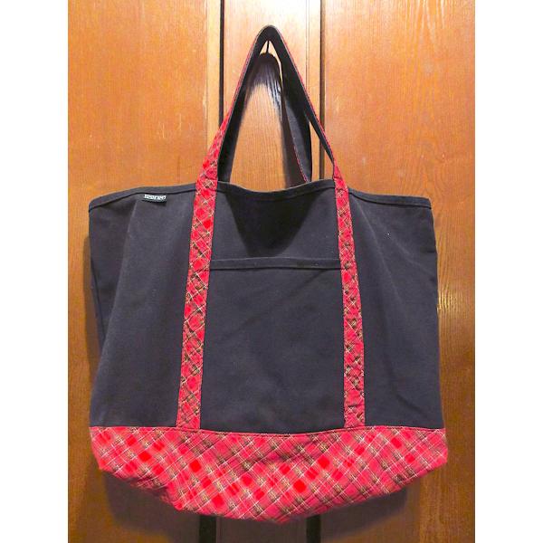 LAND'S ENDキャンバストートバッグ黒×赤●260320m1-bag-ttランズエンドチェック...