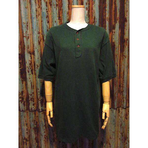 ビンテージ90's●BASIC EDITIONSヘンリーネックTシャツ緑size M●260415j...
