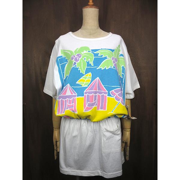ビンテージ90's●DEADSTOCK BASIC EDITIONSビーチプリント半袖Tシャツワンピ...