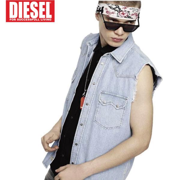 L/新品 DIESEL ディーゼル ノースリーブ デニム シャツ カジュアルシャツ ブランド D-K...