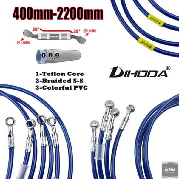 並行輸入品 青色PVCバイク ブレーキライン 400-2200mm 固定式28° 10mmバンジョー...