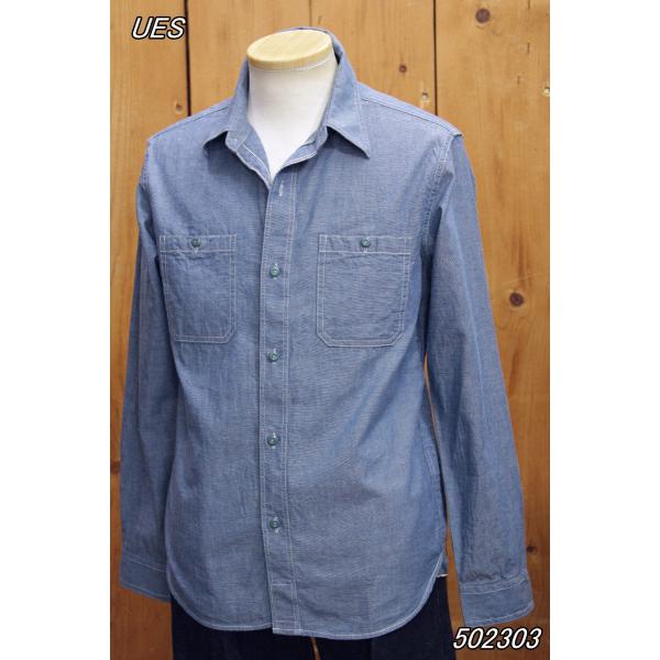 ウエス 6.5oz シャンブレーワークシャツ ブルー ues 502303