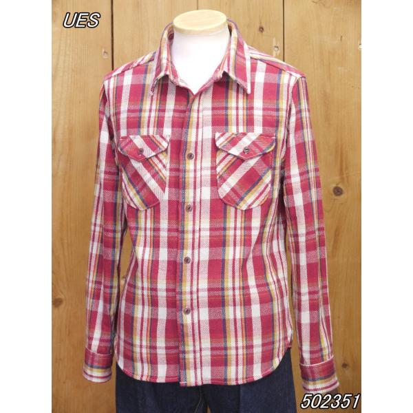 ウエス ネルシャツ UES 先染ヘビーネルシャツ レッド 長袖ワークシャツ 502351