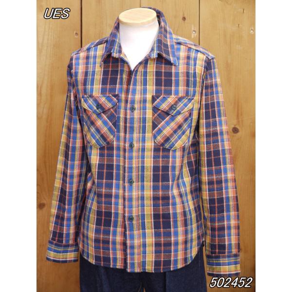 ウエス ネルシャツ UES 先染ヘビーネルシャツ ブルー 長袖ワークシャツ 502452