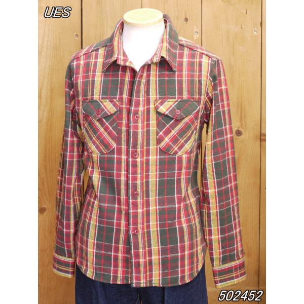ウエス ネルシャツ UES 先染ヘビーネルシャツ レッド 長袖ワークシャツ 502452