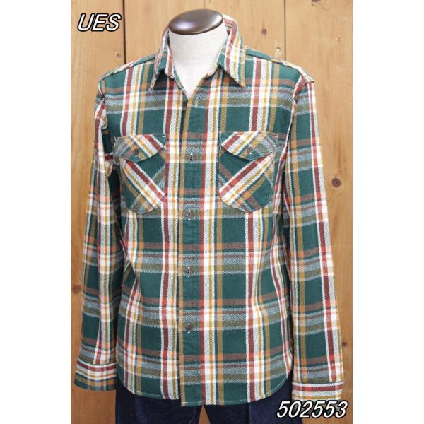 ウエス ネルシャツ UES 先染ヘビーネルシャツ グリーン 長袖ワークシャツ 502553