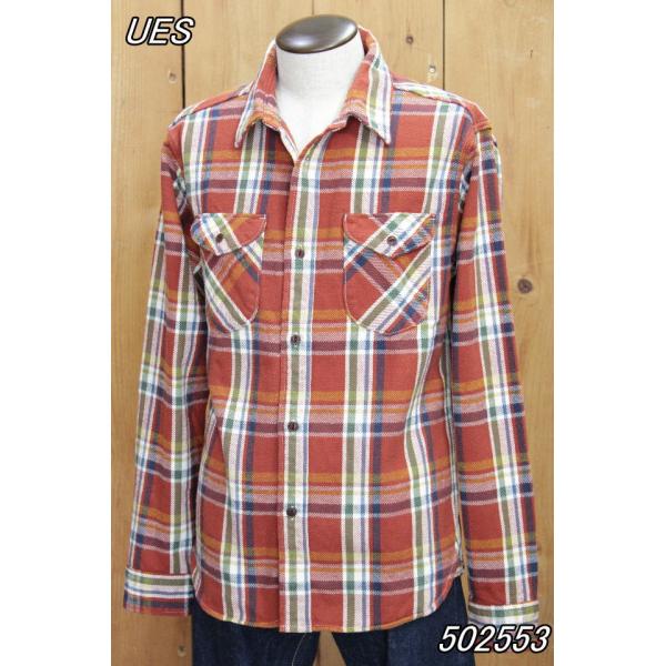 ウエス ネルシャツ UES 先染ヘビーネルシャツ レッド 長袖ワークシャツ 502553