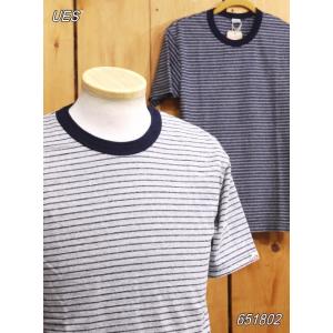 ウエス UES インディゴボーダーTシャツ　インディゴ　グレー　651801
