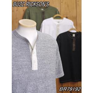 バズリクソンズ スラブヤーン 無地 ヘンリーネック 半袖Tシャツ グレー オリーブ ホワイト ブラッ...