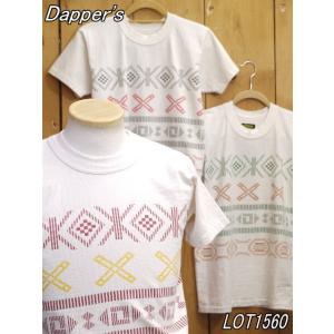 ダッパーズ アズテックプリントクルーネックTシャツ ワイン グリーン グレー dapper's LO...