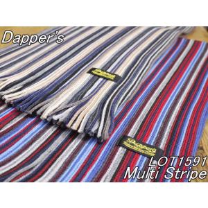 ダッパーズ ラッセル編みウールマフラー マルチストライプ レッド ネイビー LOT1591 Dapp...