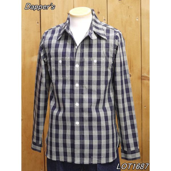 ダッパーズ トリプルステッチベンチレーション ワークシャツ インディゴチェック 38 dapper’...