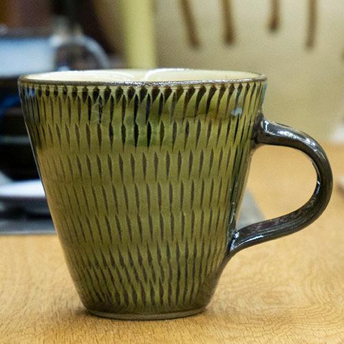 和食器 小鹿田焼 黒木昌伸窯 R2 マグカップ 180cc 飛び鉋 緑